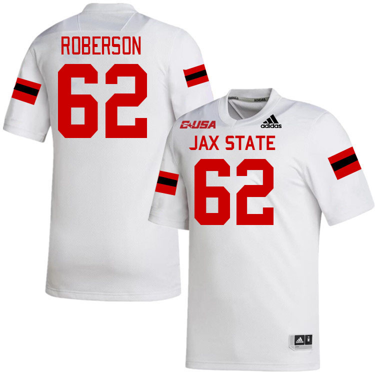 #62 Cole Roberson Jacksonville State Gamecocks College Football Jerseys Stitched-White